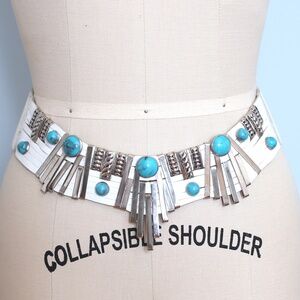 VINTAGE Nina Arjani western inspired turquoise/silver decor leather belt